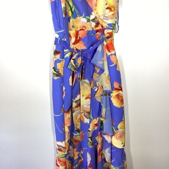 Adrianna Papell Printed Stretch Crepe Halter Dress High-Low Hem Size S - Picture 6 of 16